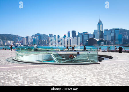 Hong Kong - FEBRUARY 20: Tsim Sha Tsui Promenade on 20 February, 2014. Stock Photo