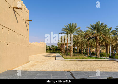 Al Muwaiji Fort walls.  External view of castle in Al Aln, United Arab Emirates Stock Photo