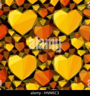 Low Poly Background with Hearts Stock Vector