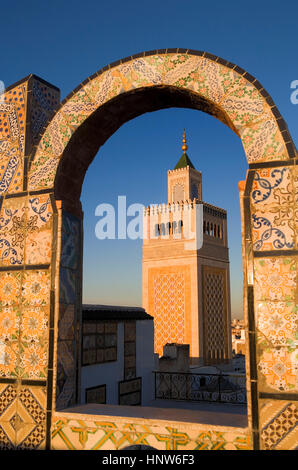 Tunisia: City of Tunis. Ez- Zitouna Mosque (Great Mosque) from a terrace of the medina Stock Photo