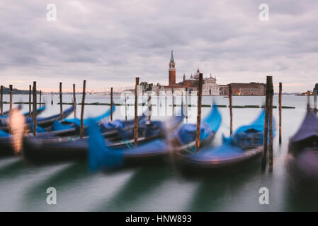 Gondolas in Grand Canal, San Giorgio Maggiore Island in background, Venice, Italy