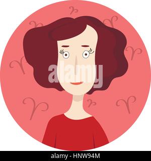 Woman cartoon portrait representating Aries Zodiac Sign Stock Vector