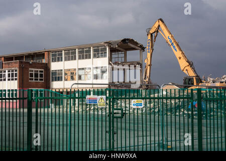 Demolition of Sandfields Comprehensive School in Port Talbot. Stock Photo