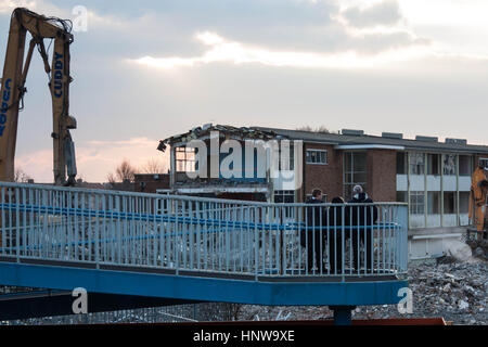 Demolition of Sandfields Comprehensive School in Port Talbot. Stock Photo