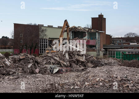 Demolition of Sandfields Comprehensive School in Port Talbot. Stock Photo