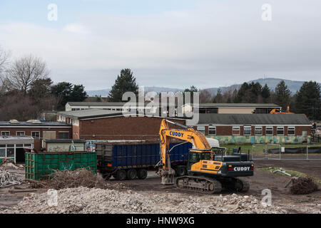 Demolition of Sandfields Comprehensive School in Port Talbot. Stock Photo