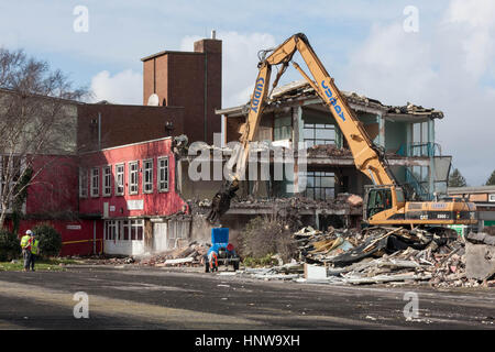 Demolition of Sandfields Comprehensive School in Port Talbot. Stock Photo