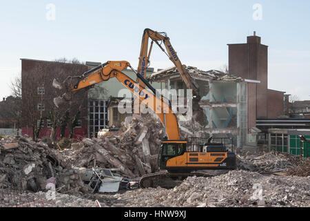 Demolition of Sandfields Comprehensive School in Port Talbot. Stock Photo