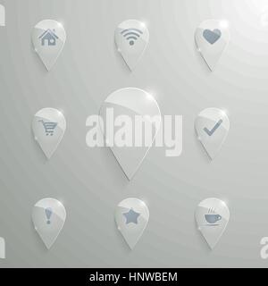 Vector set of transparent glossy map pins Stock Vector