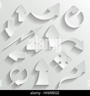 Set of White Arrows with Shadow Stock Vector