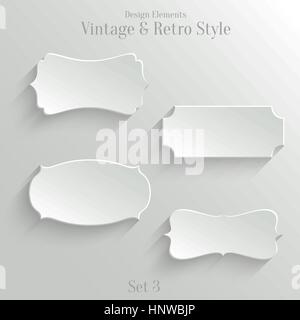 Collection of white paper banners in vintage and retro style. Set 3 Stock Vector