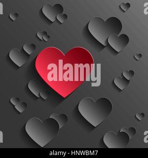Abstract Vector Valentine's Day Concept. Red Paper Heart Standing Out from Black Hearts Background. Stock Vector