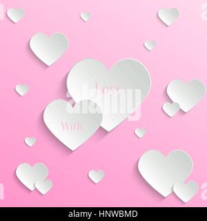 Vector White Paper Hearts With Shadow On Pink Background. Valentine's day Background Stock Vector