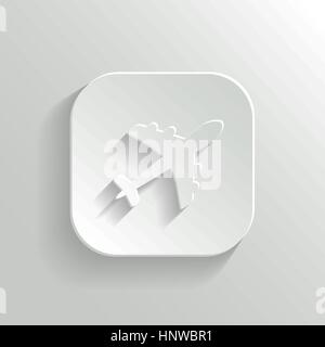 Airplane icon - vector white app button with shadow Stock Vector