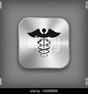 Caduceus Medical Symbol Icon - Vector Metal App Button with Shadow Stock Vector