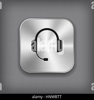 Headphones with microphone icon - vector metal app button with shadow Stock Vector