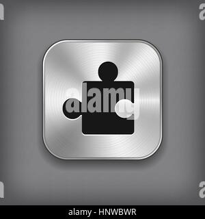 Puzzle icon - vector metal app button with shadow Stock Vector