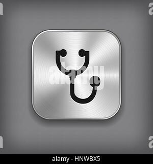 Stethoscope icon - vector metal app button with shadow Stock Vector