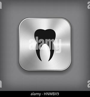 Tooth icon - vector metal app button with shadow Stock Vector