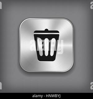 Trash can icon - vector metal app button with shadow Stock Vector