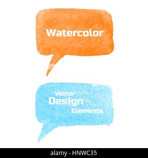 Set of Vector Watercolor Speech Bubbles. Hand Drawn Isolated Design Elements Stock Vector