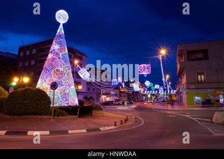 Christmas lights in the streets of Pinoso, Alicante, Spain Stock Photo