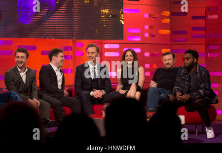 Daniel Radcliffe and Joshua McGuire during filming of the Graham Norton