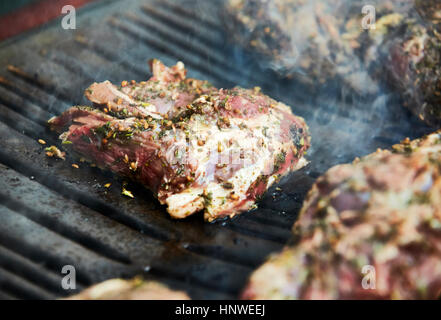 Lamb being cooked on the BBQ Stock Photo