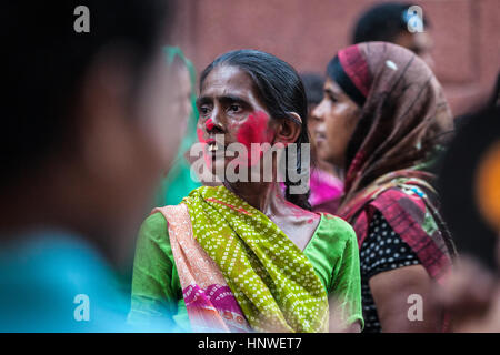 Agra, India - 03 October, 2014: Portrait of Indian woman in the crowd during Durga Puja celebrations on the street of Agra on 03 October, 2014, Agra,  Stock Photo