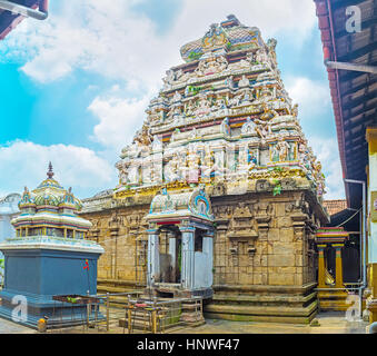 The dome of old Hindu Temple in Munneswaram traditionally decorated with numerous sculptures of Gods, Sri Lanka. Stock Photo