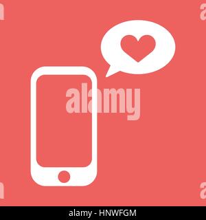 Cellphone with with talk bubble and heart shape. Flat vector illustration. Love messageb icon. EPS10 Stock Vector