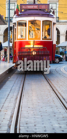 LISBON, PORTUGAL - JANUARY 10, 2017: Old tram on the Praca do Comercio (Commerce Square) in Lisbon, Portugal. Stock Photo