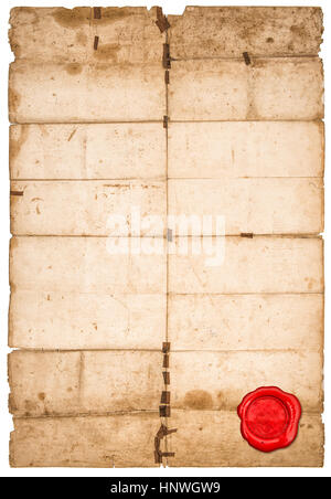 Paper sheet red seal isolated on white background. Used stained paper texture with edges Stock Photo