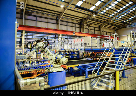 A Wisco Lasertechnik robotic automated production line at the automotive service centre at Tata Steel's Wednesbury site in Willenhall, Wolverhampton. PRESS ASSOCIATION Photo. Picture date: Wednesday February 15, 2017. Photo credit should read: Ben Birchall Stock Photo