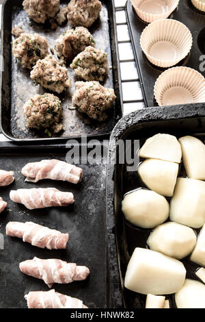Christmas dinner on baking tins Stock Photo