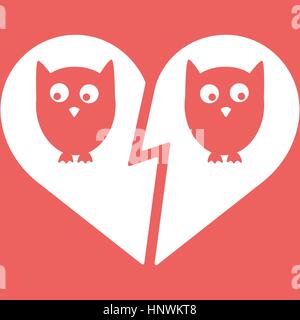 Owl Family Divorce Flat Icon Vector Illustration EPS10. White and red Stock Vector