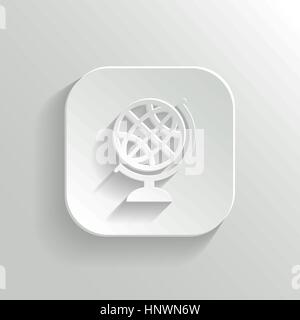 Globe icon - vector white app button with shadow Stock Vector