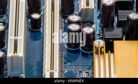 Closeup image of a computer mainboard, detail of Memory Bank. Stock Photo