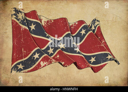 Wallpaper depicting an aged paper, textured background with a scratched illustration of the American Civil War Confederate Rebel flag Stock Photo