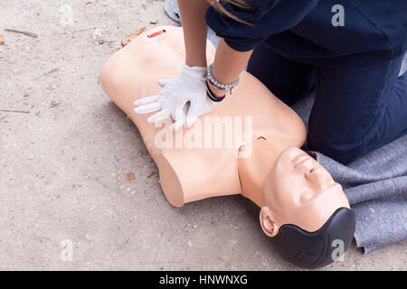 Cardiopulmonary resuscitation - CPR in the nature Stock Photo