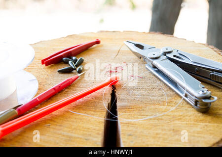 Fishing equipment. Make Fisherman snap. Fish Go fishing Stock Photo