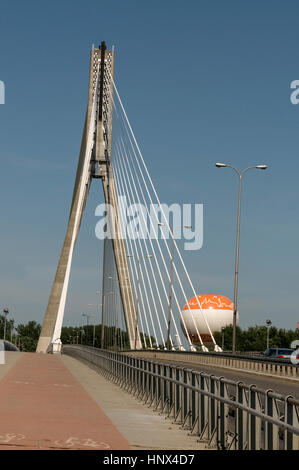 Most Świętokrzyski. ( Świętokrzyski Bridge- Holy Cross Bridge) spanning  the Vistula river in Warsaw, Poland. It was constructed in 2000 AD Stock Photo