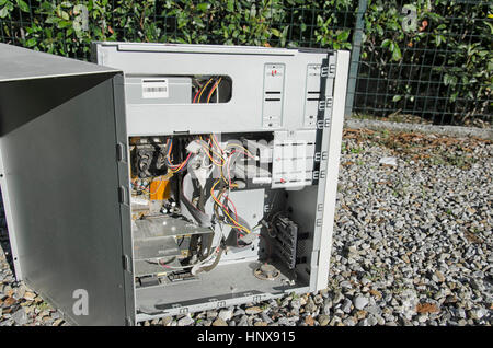 View of open computer case of the 90s Stock Photo