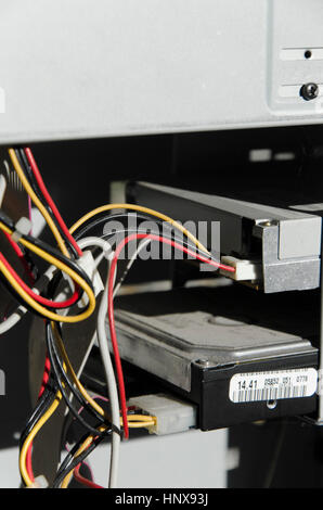 View of the electrical wires of an old computer Stock Photo
