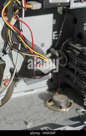 View of flat cables and connectors of an old computer Stock Photo