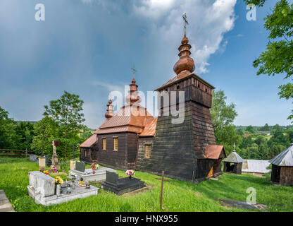 St Lucas Church, 1868, log building covered with shingles, Greek Catholic, currently Eastern Orthodox, in village of Kunkowa, Malopolska, Poland Stock Photo