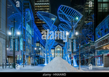 'Trees' sculpture on Stephen Avenue,  designed to reduce wind gusts between the buildings, Calgary, Alberta, Canada Stock Photo