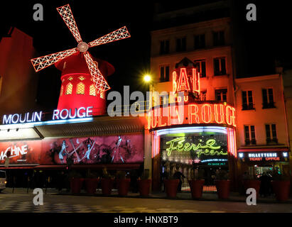 Moulin Rouge, French for Red Mill, is a cabaret club in the Pigalle area of Paris, France Stock Photo