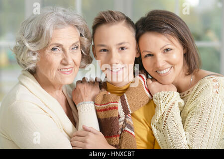 granny, mother and son Stock Photo