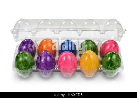 Colorful painted eggs in transparent packaging Stock Photo